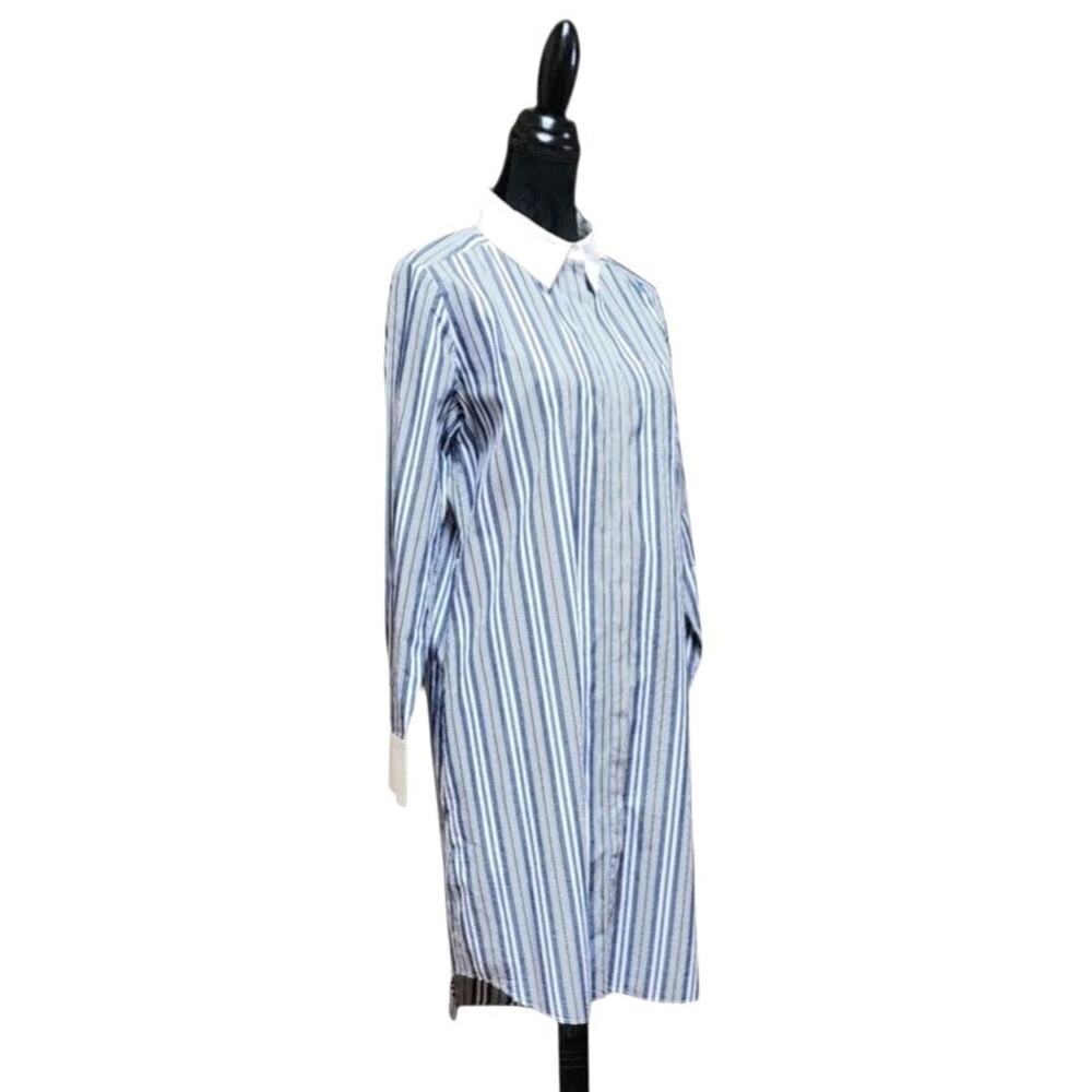 Calvin Klein Womens Size 10 Blue/White Striped Long-Sleeve Button-Up Shirt Dress - Picture 3 of 8